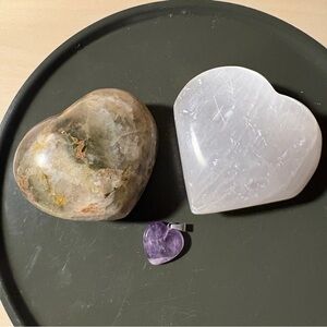 Crystal Hearts Bundle Lot Amethyst Pendant Selenite Green Quartz Stones Gemstone
